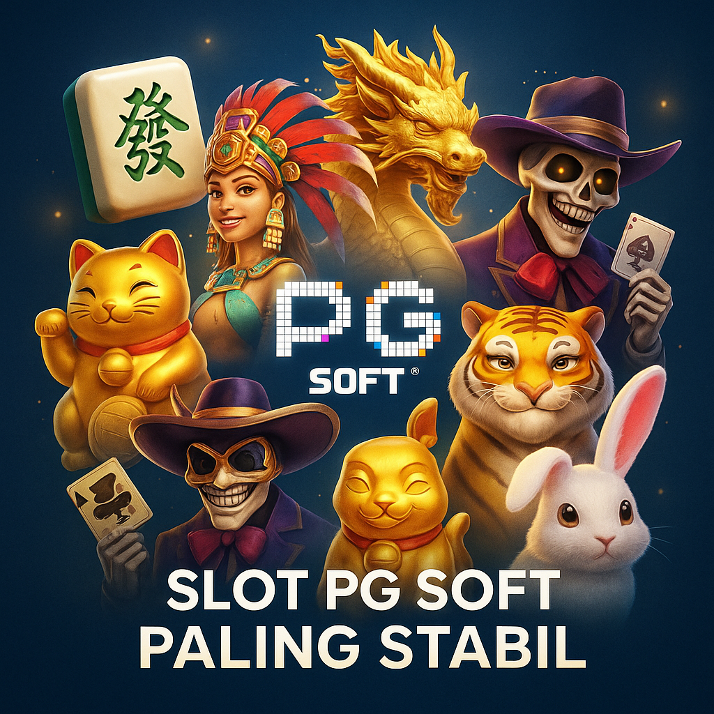 Ilustrasi realistis bergaya foto promo profesional bertema slot PG Soft paling stabil 2025, menampilkan kolase beberapa game populer PG Soft seperti Mahjong Ways 2, Treasures of Aztec, Lucky Neko, Wild Bandito, Ways of the Qilin, Fortune Tiger, dan Fortune Rabbit. Setiap game ditampilkan melalui potongan simbol khas — ubin mahjong, gadis Aztec, kucing emas, topeng bandit, naga qilin, harimau emas, dan kelinci putih — tersusun artistik di atas latar belakang bernuansa biru–emas bercahaya lembut. Tambahkan bola cahaya halus dan efek kilau tipis di sekitar logo PG Soft di tengah. Tulis teks modern dan tegas di bagian bawah gambar: “Slot PG Soft Paling Stabil” Gunakan tipografi sans-serif bergaya futuristik, warna putih keemasan dengan sedikit bayangan lembut. Komposisi seimbang agar terlihat rapi dan jelas pada rasio 500×500 piksel. Pencahayaan sinematik, tone realistis, tidak kartun, cocok untuk banner artikel situs gaming profesional.